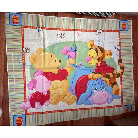 Disney Winnie The Pooh & Friends Cotton Fabric Panel 35"x44" Striped Border Craf - Picture 1 of 15